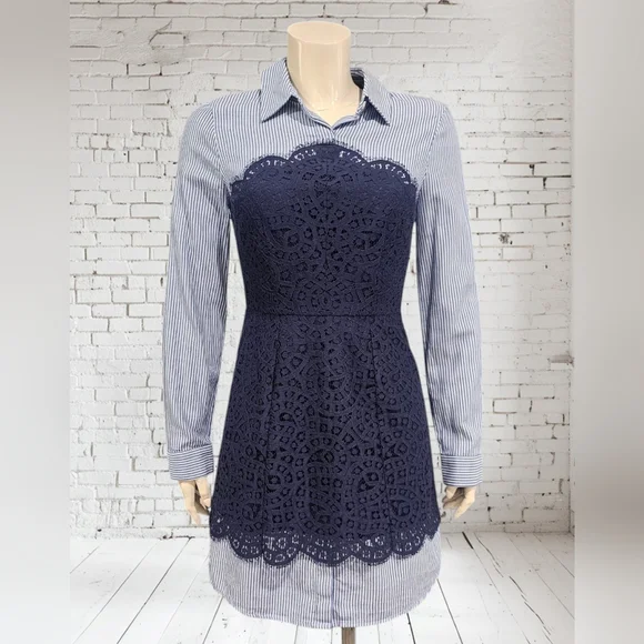 chinese dress ladies Stripe Shirt Dress With Lace – BCBGMAXAZRIA main image 0